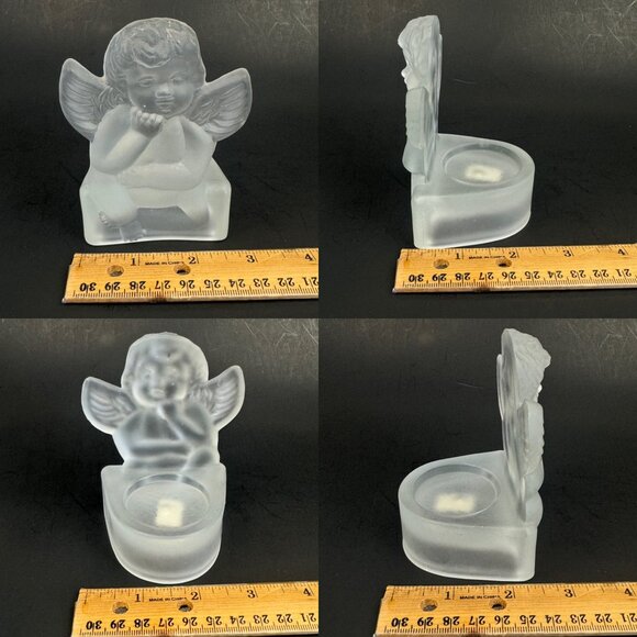 Vtg Penco Clear Frosted Glass Angel Cherub Tea‎ Light Small Candle Holder Figure - Picture 4 of 11